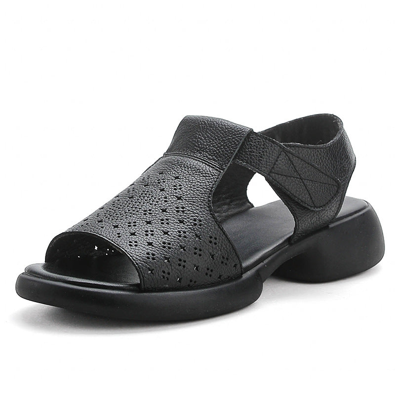 Womens Soft Sole Leather Sandals Open Toe Casual Velcro Summer Shoes Size 35–41