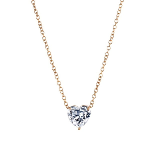 Silver Gold Tone Crystal Heart Chain Choker Necklace