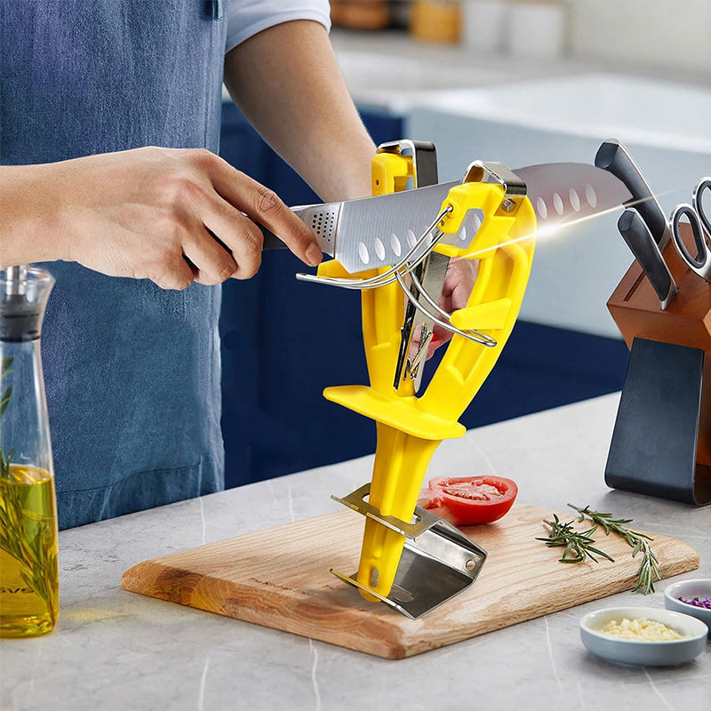 V Shaped Knife Sharpener With Mount Bracket Fixed Or Handheld Blue Yellow Black