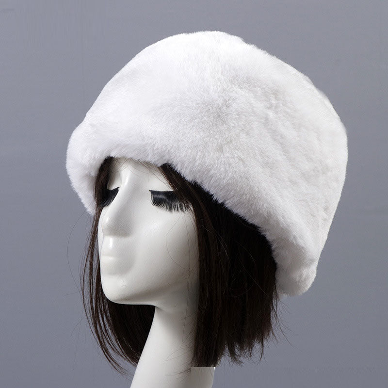 Winter Faux Fur Flat Top Hat Warm Brimless Acrylic Womens Hats Plush Russian