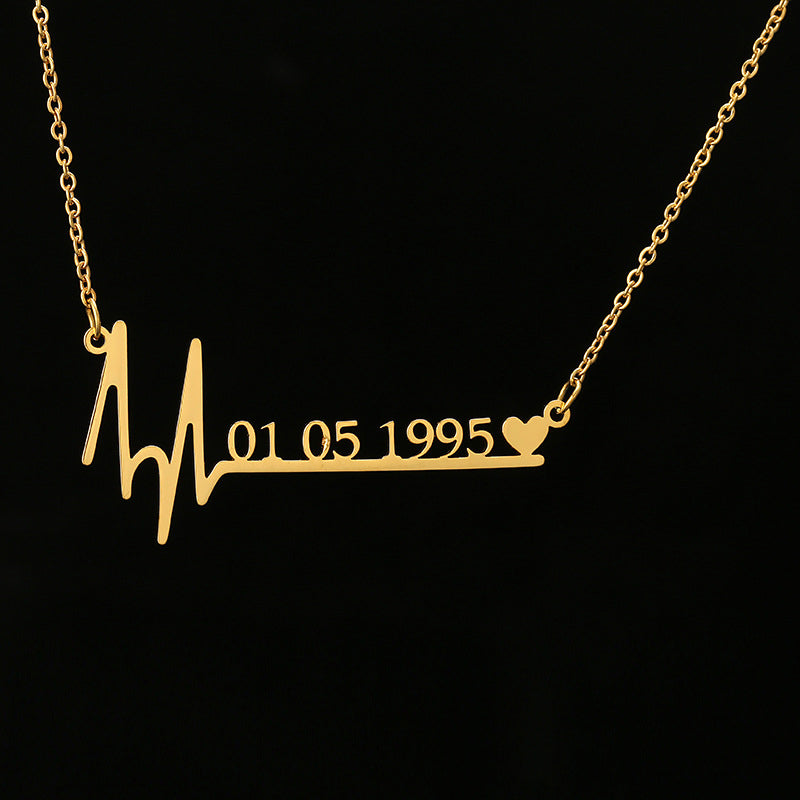 45cm Custom Heartbeat Necklace Date Pendant Stainless Steel Women's Fashion Gift