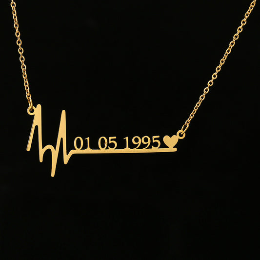 45cm Custom Heartbeat Necklace Date Pendant Stainless Steel Women's Fashion Gift