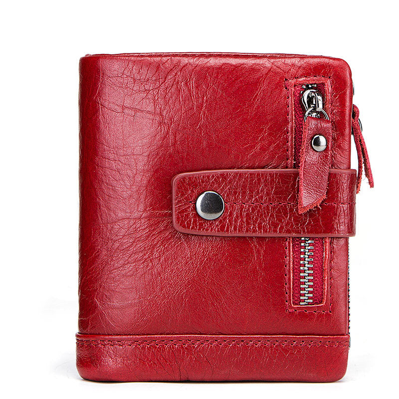 Men's Leather Wallet Multi-Card Zipper Buckle Cowhide Coin Purse Compact Design
