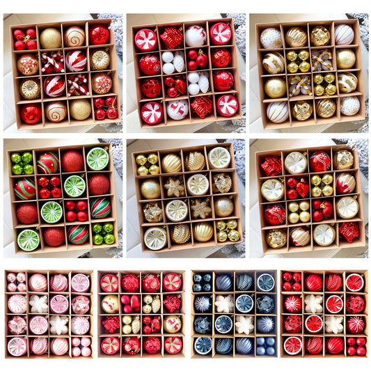 Christmas Tree Ornament Set Premium Bulk Pack Collection Assorted Designs Xmas