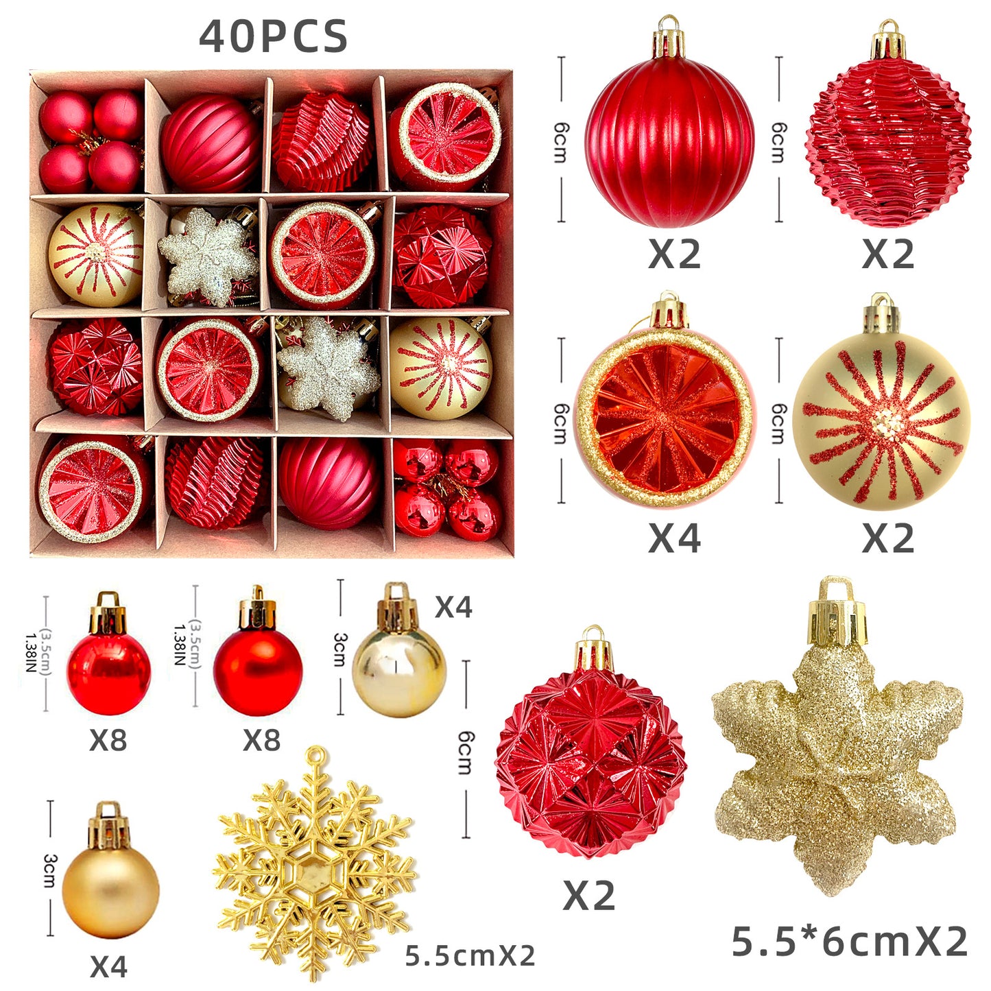 Christmas Tree Ornament Set Premium Bulk Pack Collection Assorted Designs Xmas
