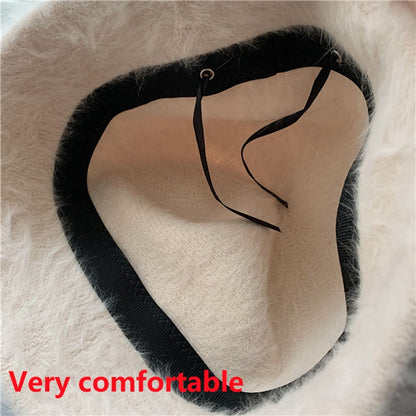 Ladies' Rabbit Fur Knitted Winter Bucket Hat for Stylish Cold Weather Comfort