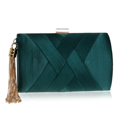 Elegant Satin Tassel Clutch Bag Evening Party Purse Wedding Bridal