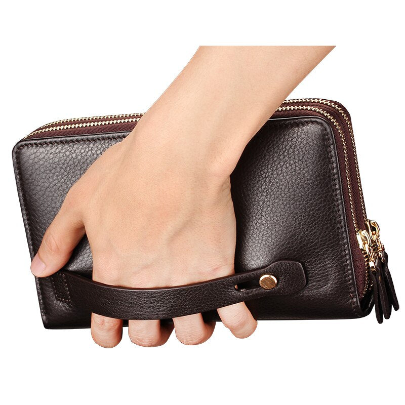 Men's Faux Leather Wallet High Capacity Slim Multiple Card Slots Secure Zip Closure