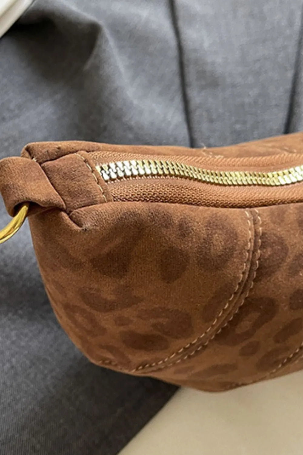 Suede Shoulder Bag Faux Leather Strap Women's Zip Closure Spacious Interior