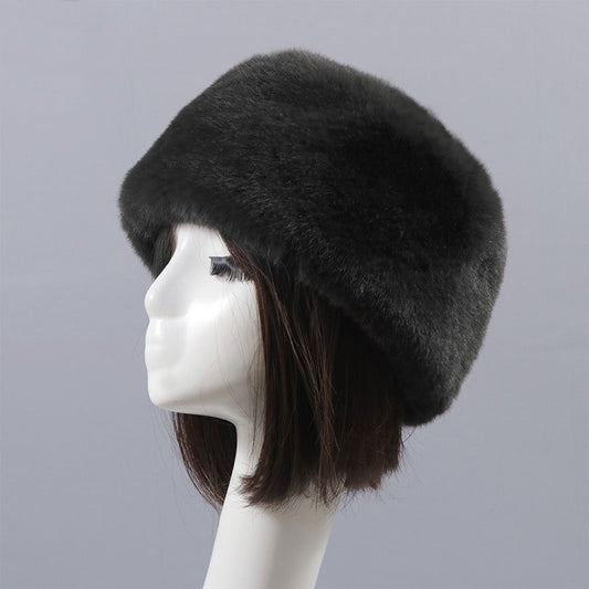 Winter Faux Fur Flat Top Hat Warm Brimless Acrylic Womens Hats Plush Russian