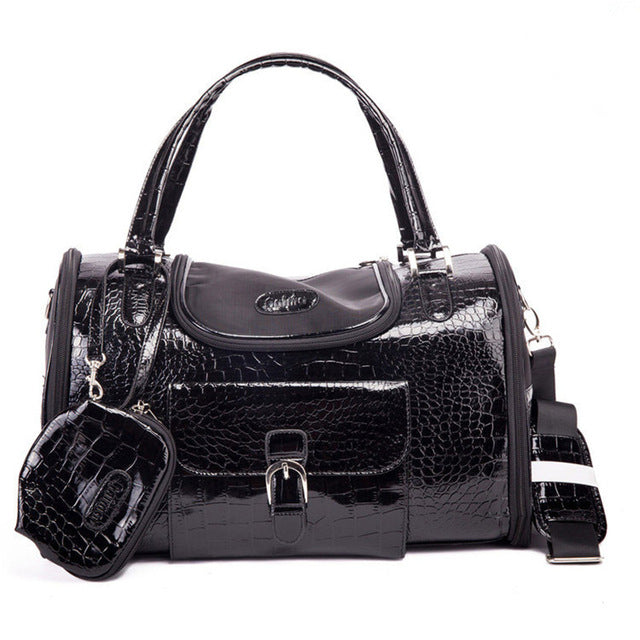 Crocodile Faux Leather Dog Carrier Bag Pink Black Pet Travel Handbag Tote Purse