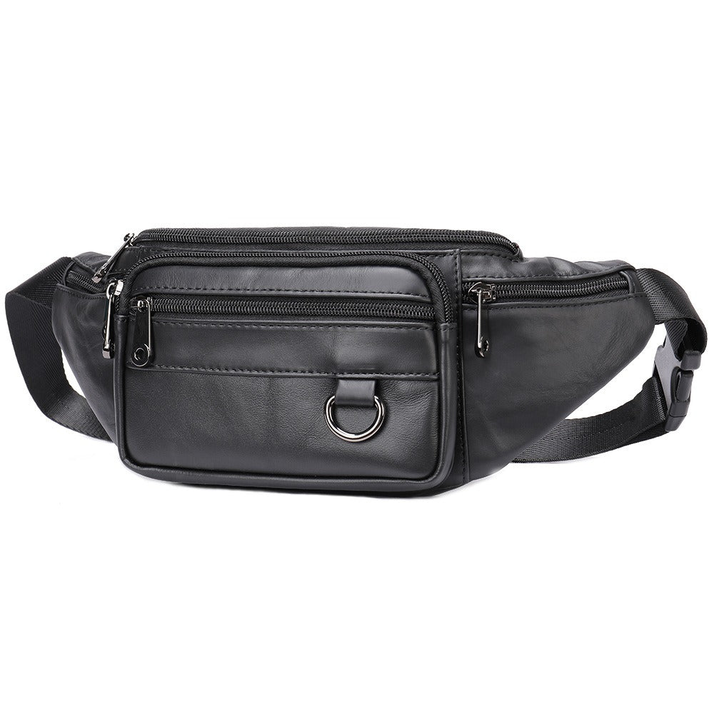Men's Genuine Cowhide Sheepskin Waist Bag Leather Crossbody Sports Travel Bum Bag