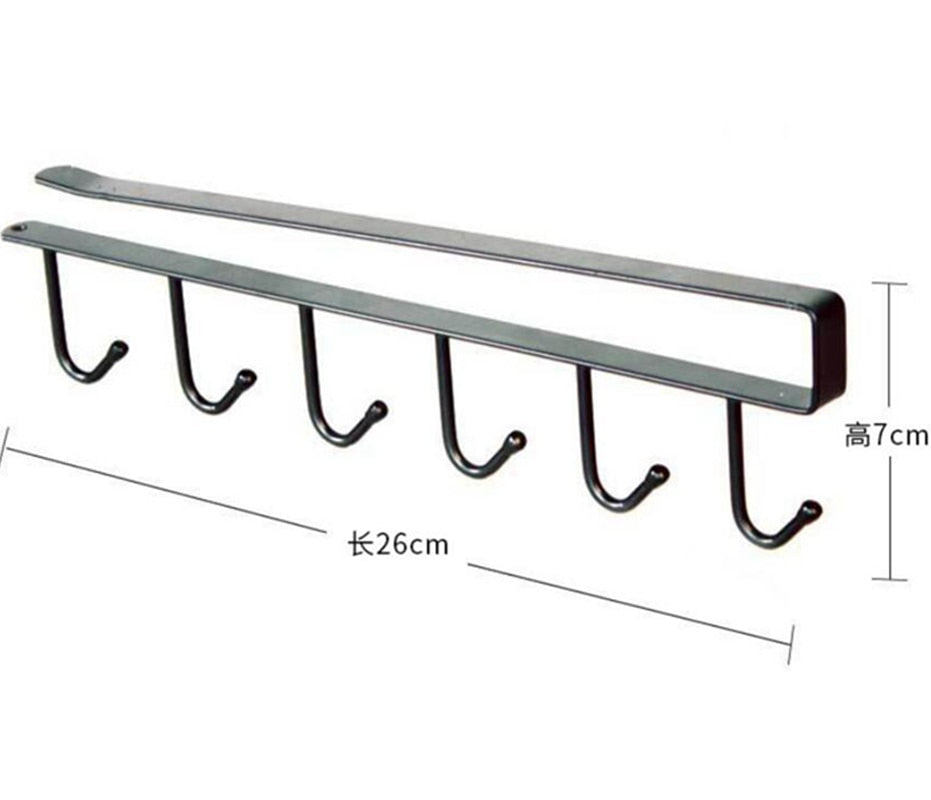 Over Shelf Hanging Rack 6 Hooks Iron Punch Free Install 26x6.5x2.2cm Single