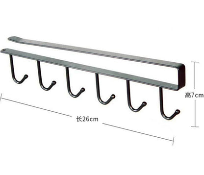 Over Shelf Hanging Rack 6 Hooks Iron Punch Free Install 26x6.5x2.2cm Single