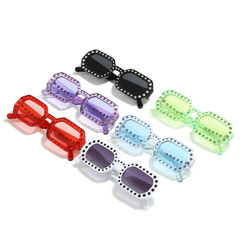 Custom Diamond-Embedded Compact Frame Sunglasses for Women with UV Protection