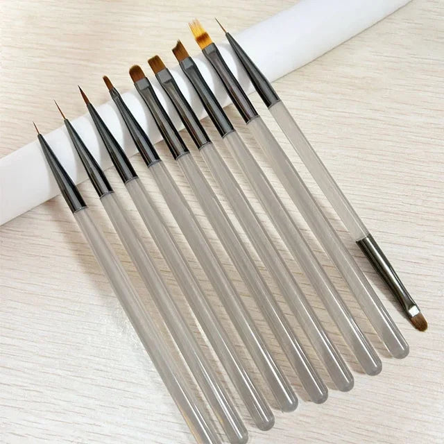 Set of 9 UV Gel Nail Art Brush Set Liner Acrylic Detail Brushes Manicure Beauty