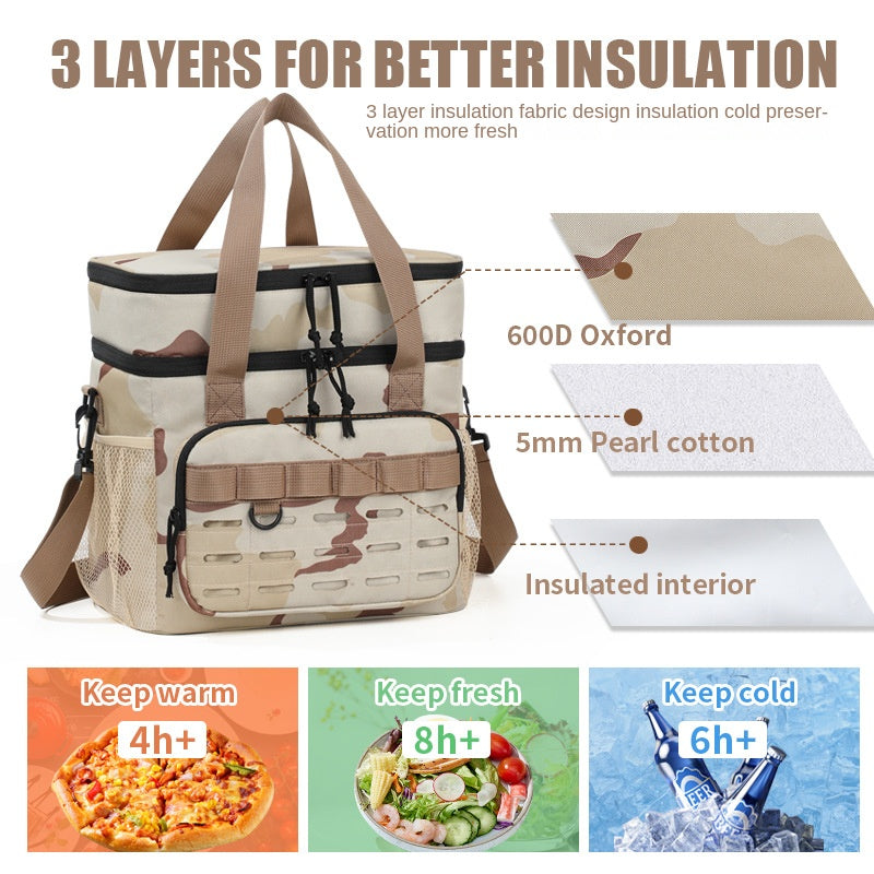 Double Layer Large Capacity Camouflage Shoulder Tote Cooler Bag for Outdoor Use
