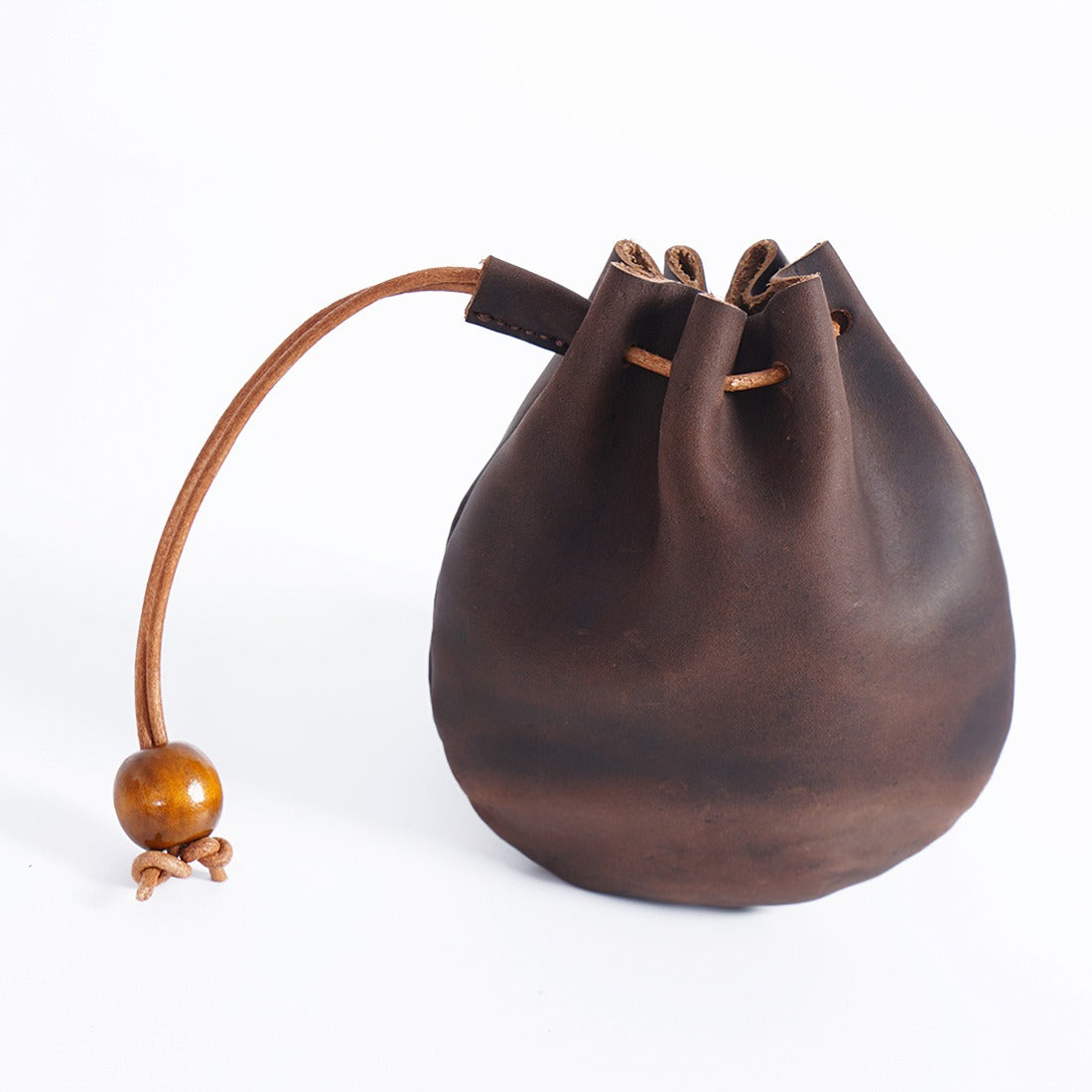 Handmade Cowhide Leather Drawstring Coin Bag Vintage Genuine Storage Pouch