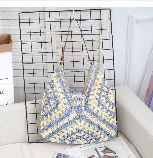 Straw Woven Shoulder Bag Armpit Style Hollow Out Single Strap Medium Purse Handbag