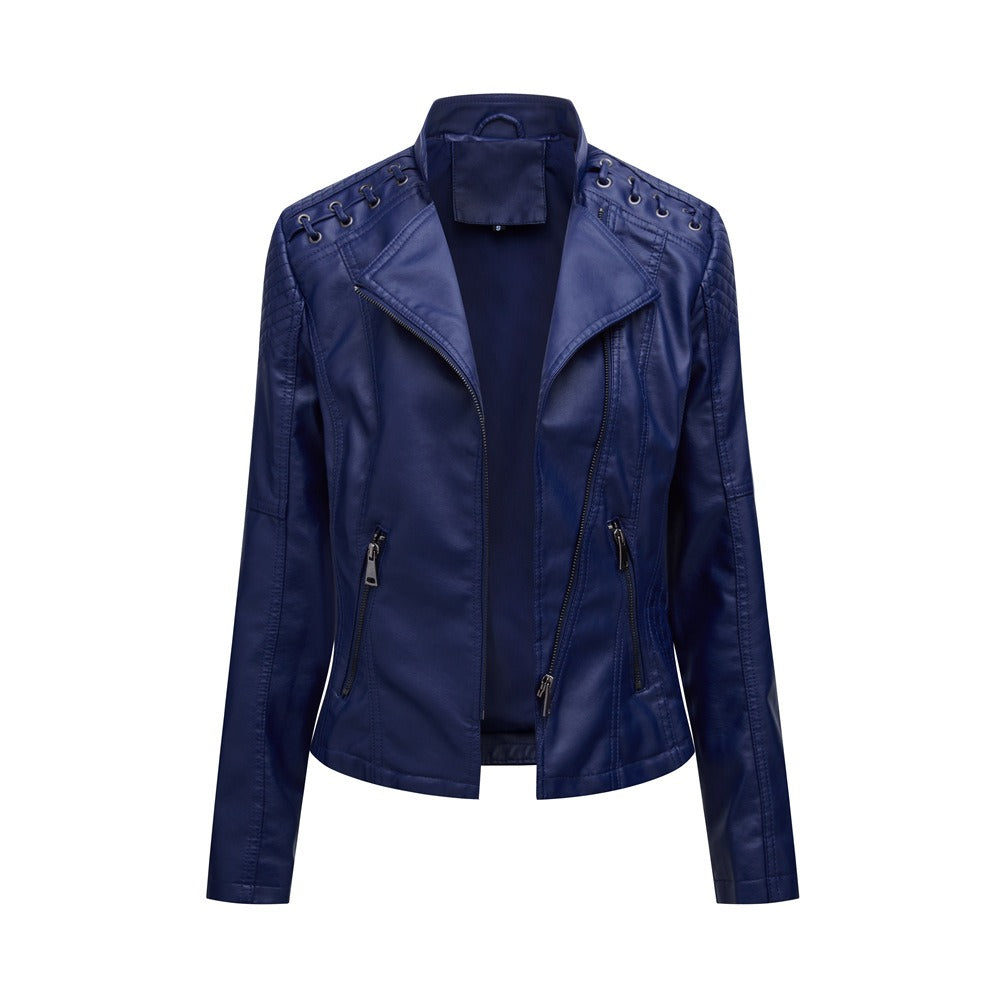 Women's Faux Leather Motorcycle Jacket Slim Fit Short Style Casual Lightweight Coat
