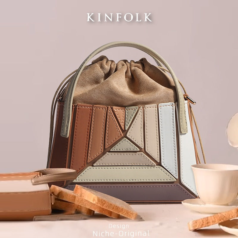 Colourful Geometric PU Leather Mini Handbag Compact Crossbody Tote Fashion