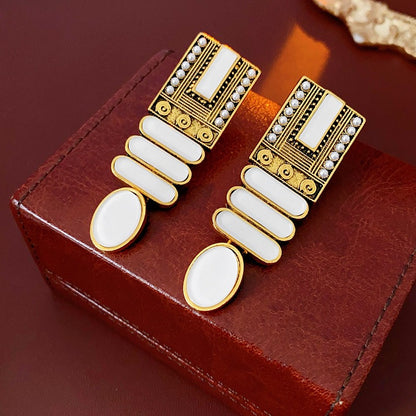 Geometric Artificial Pearl Earrings French Retro Court Style Elegant