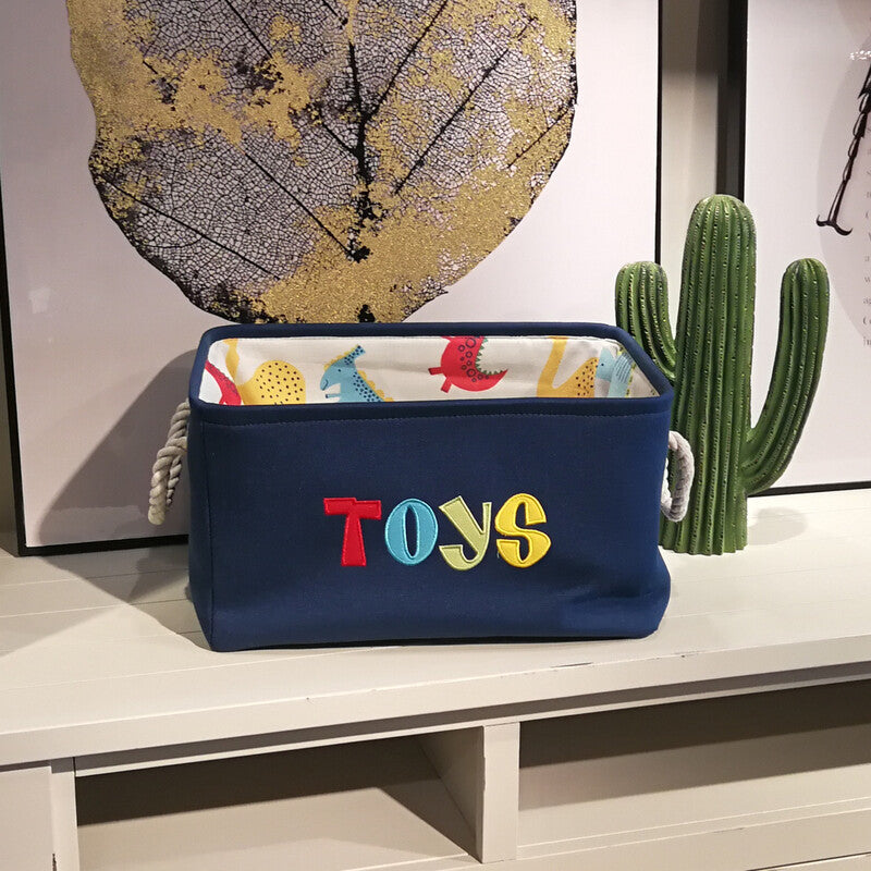 Canvas Folding Rectangular Toy Storage Basket Rope Handles Collapsible Design