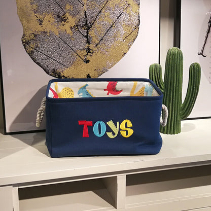 Canvas Folding Rectangular Toy Storage Basket Rope Handles Collapsible Design