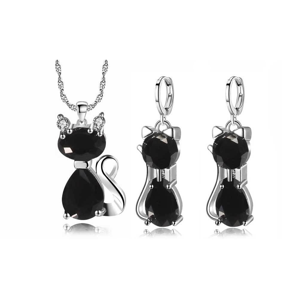 Women’s Cat Shape Jewellery Set Necklace Earrings Jewelry Gift Kitten Dangle