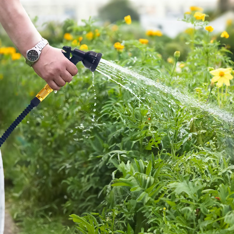 Expandable Garden Hose 25ft 100ft Kink Free Black Adjustable Spray Nozzle Set