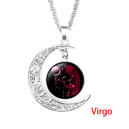 Zodiac Sign Moon Dangle Pendant Necklace 12 Constellation Astrology Jewellery