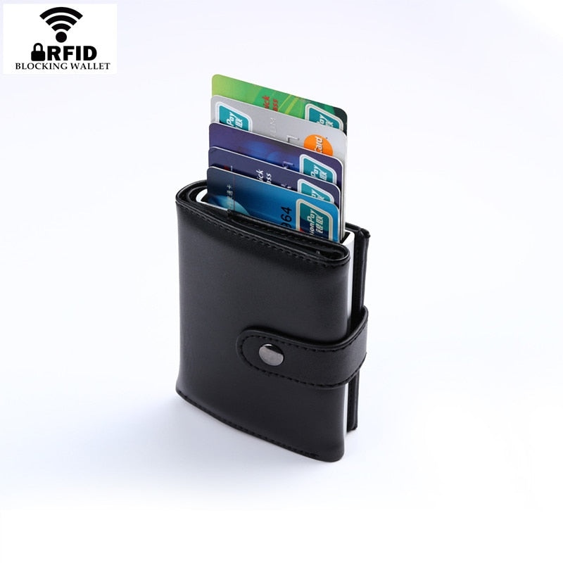 Genuine Leather RFID Card Holder Wallet for Men and Women with Metal Card Case
