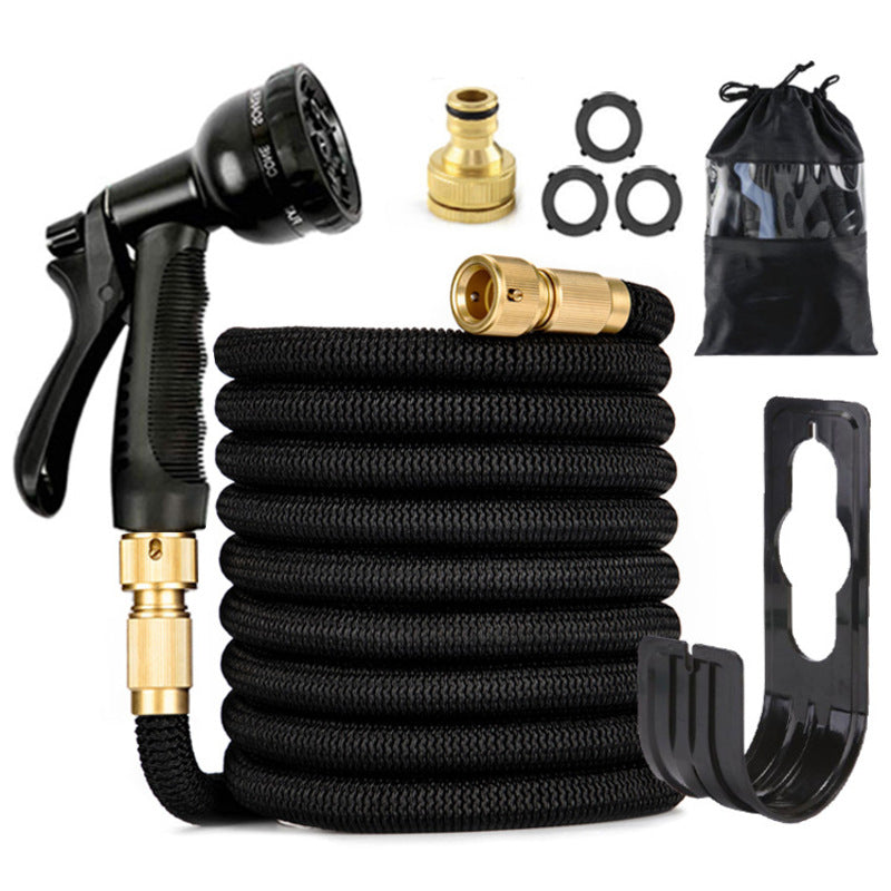 Expandable Garden Hose 25ft 100ft Kink Free Black Adjustable Spray Nozzle Set