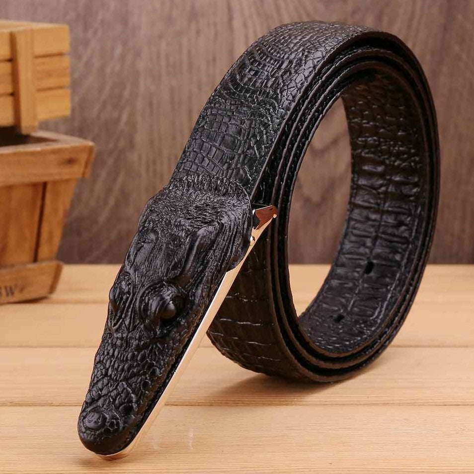 Luxury Alligator Design Genuine Cowhide Leather Belt for Men with Alloy Buckle