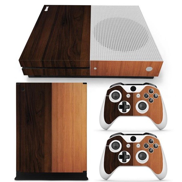 Wood Wooden Finish Decal Stickers for Xbox One S Console & Controllers Set