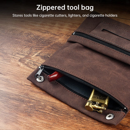 Multifunctional Leather Tobacco Pouch Zippered Foldable Moisture-Retaining