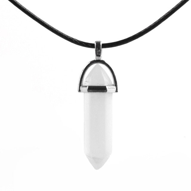 Natural Crystal Turquoise Glass Stone Pendant Necklace Leather Chains