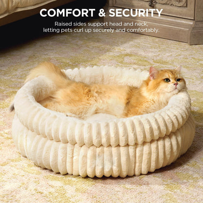 Round Plush Pet Bed Small Dogs Cats Thick Soft Sleep Cushion Comfort Washable