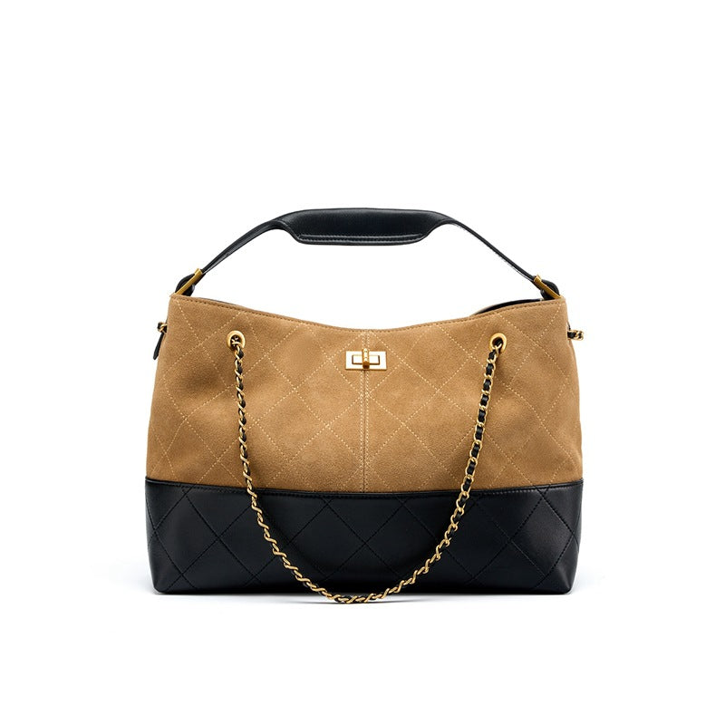 Luxury Suede Leather Shoulder Tote Crossbody Bag Chain Elegant Spacious Design