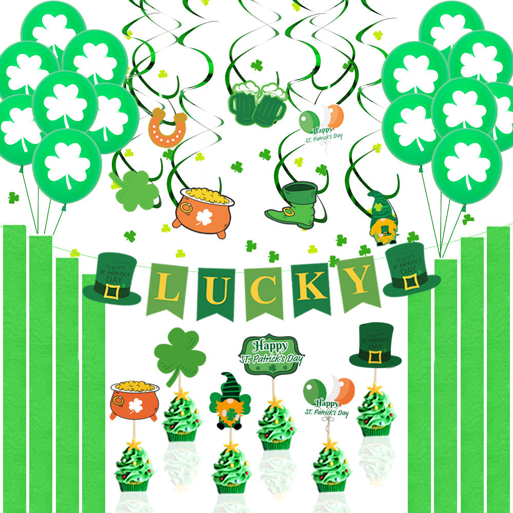 St Patrick's Day Latex Balloon Collection Spiral Decor Celebration Pull Flag
