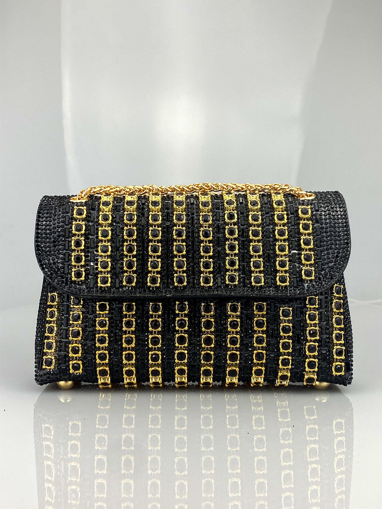 Rhinestone Embellished Evening Clutch Elegant Shoulder Chain Strap Accessory Bag