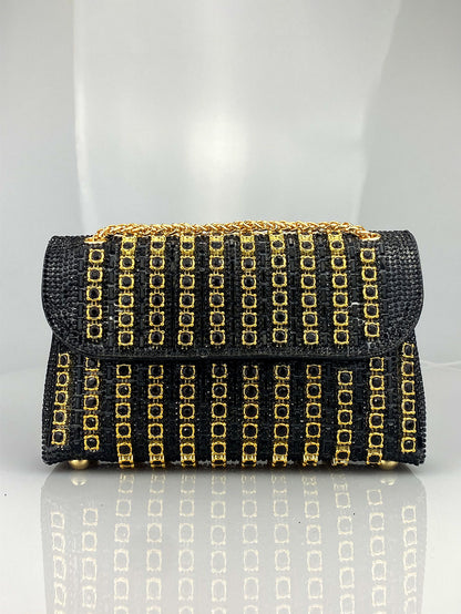 Rhinestone Embellished Evening Clutch Elegant Shoulder Chain Strap Accessory Bag