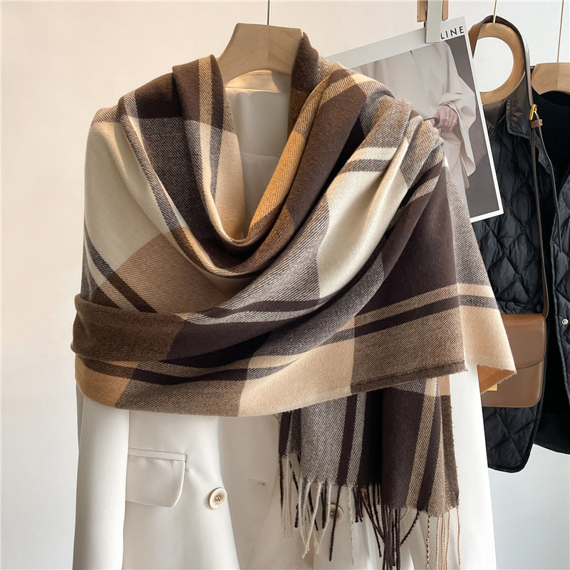 Unisex Polyester Knit Checkered Scarf Essential Winter Fashion Neck Accessory