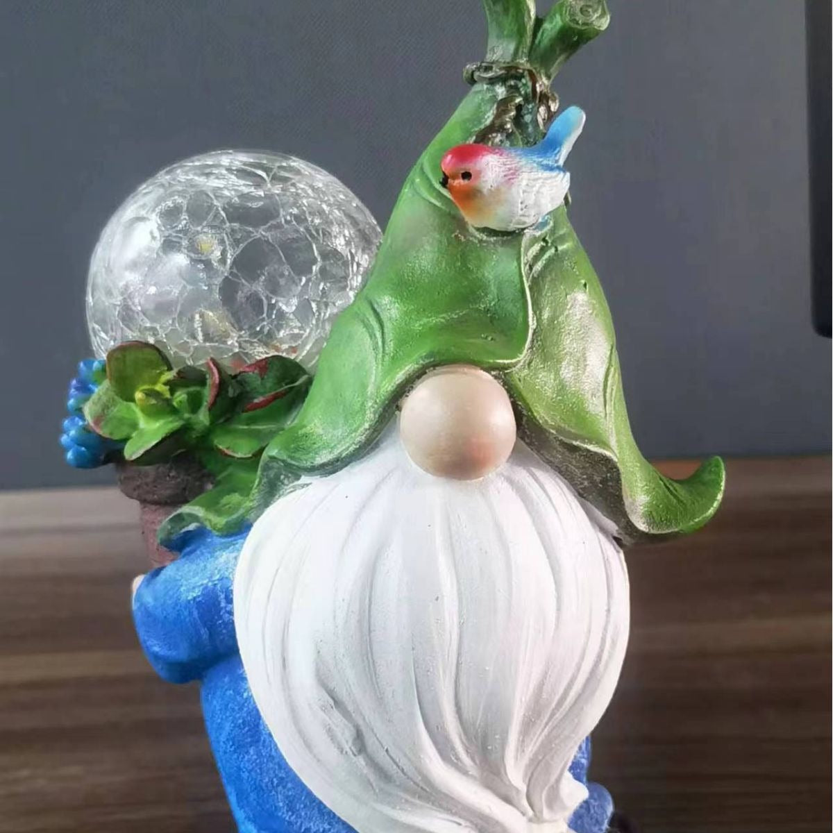 Solar Powered Garden Gnome Sculpture with Illuminating Glass Orb Outdoor Decor