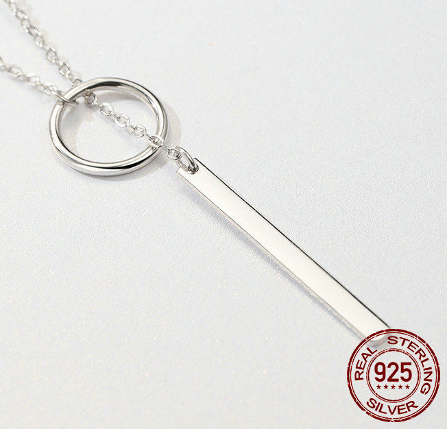 S925 Sterling Silver Round Bar Pendant Necklace Elegant 80cm Chain Jewellery