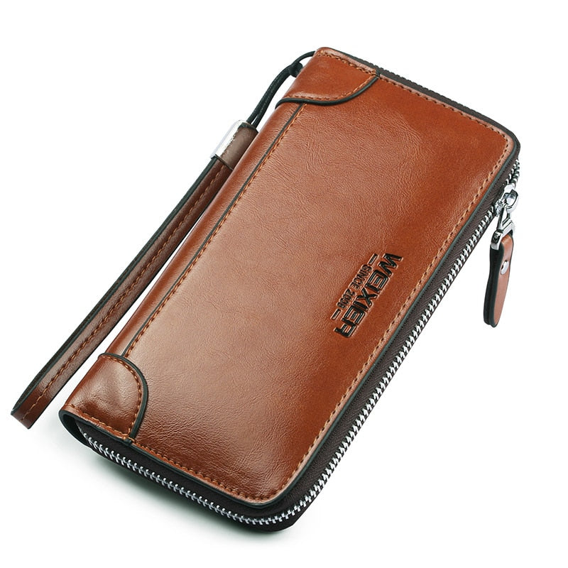 Men's PU Leather Zip Wallet Large Capacity Clutch Business Accessory Organizer