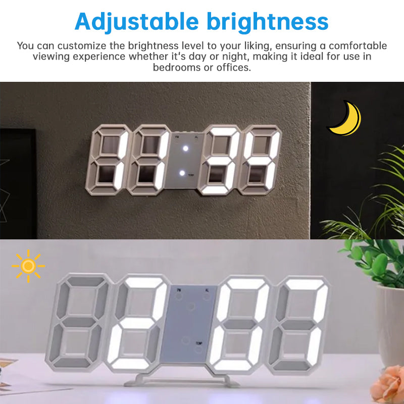 3D LED Digital Alarm Clock USB Charging 12/24 Hour Format Office Bedroom Kitchen