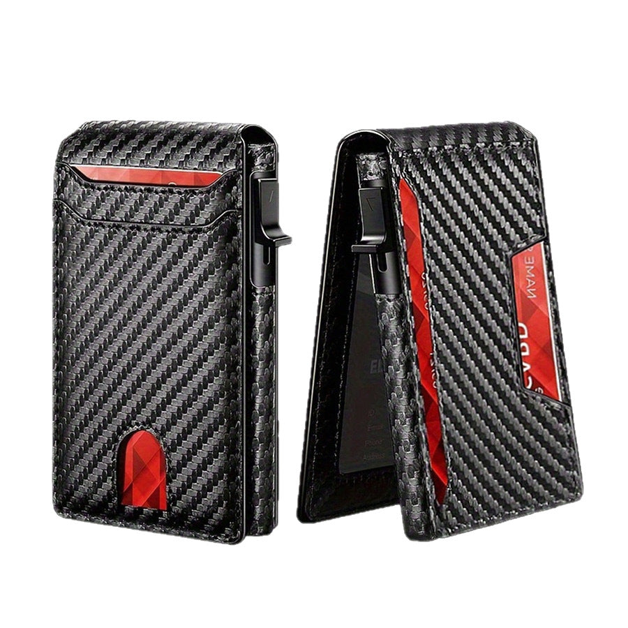 Men's Carbon Fiber Pattern Wallet RFID Blocking Secure Card Holder Magnetic Closure