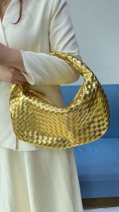 Women's Woven Tote Bag Faux Leather Spacious Lightweight Durable Zip Top Closure