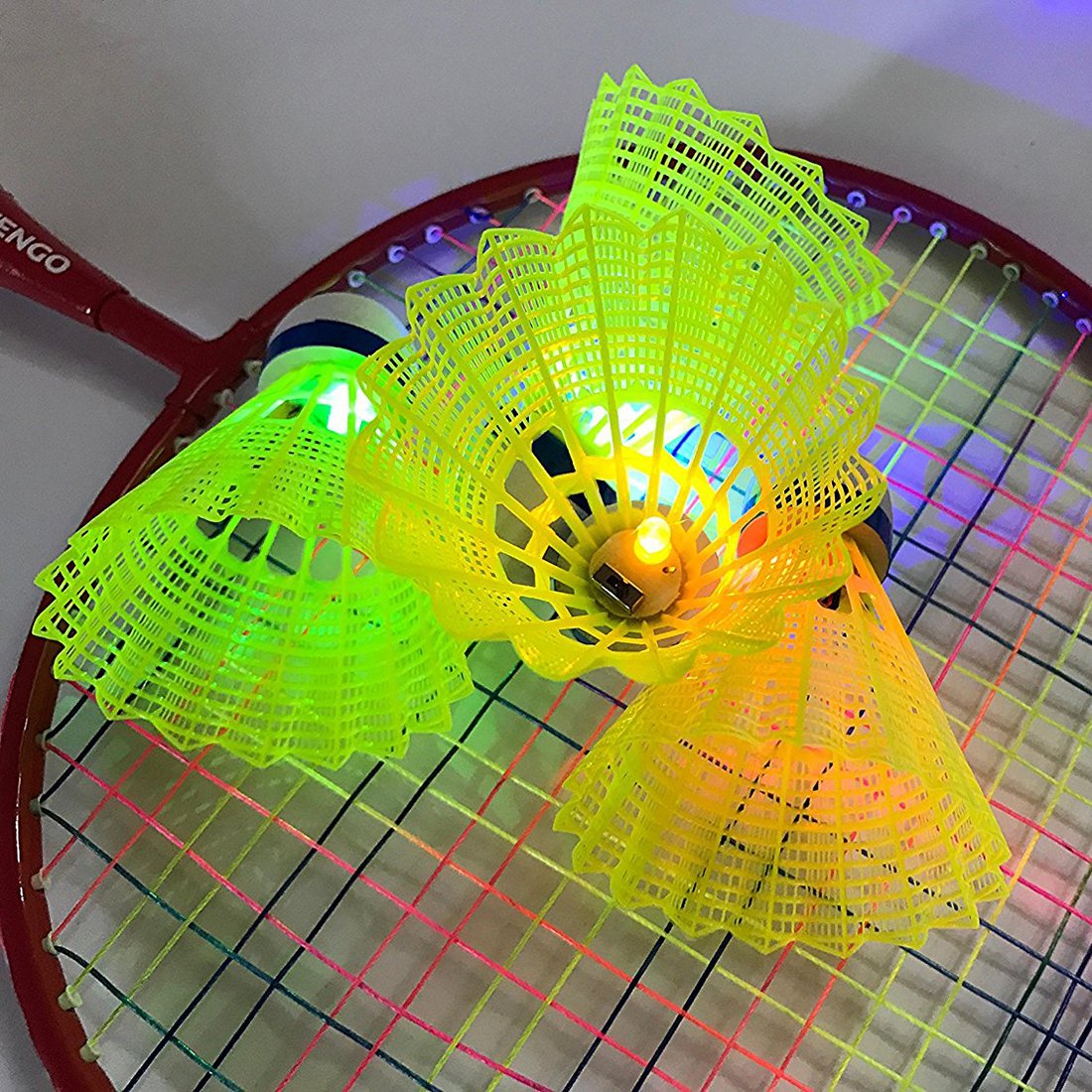 LED Illuminated Badminton Shuttlecocks Pack 4 Night Sports Visibility Enhanced